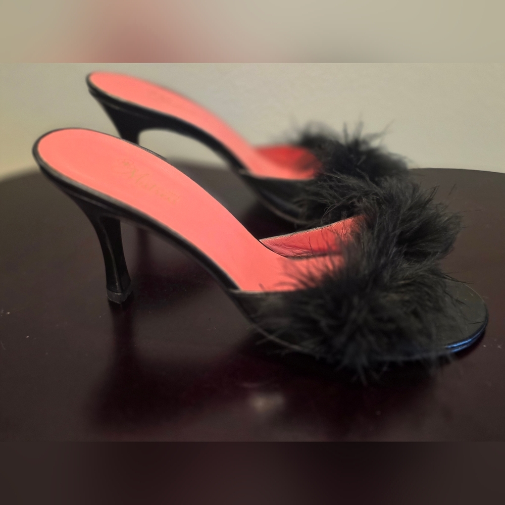 SALE Black Mules With Feather Accent - Picture 2 of 10